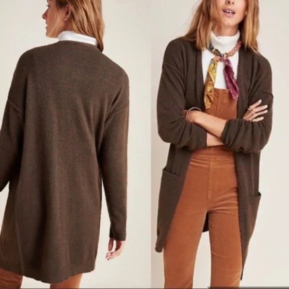 NWOT | Anthropologie | Jolie Wool Blend Open Front Pocket Cardi | Brown | XS🙅🏼